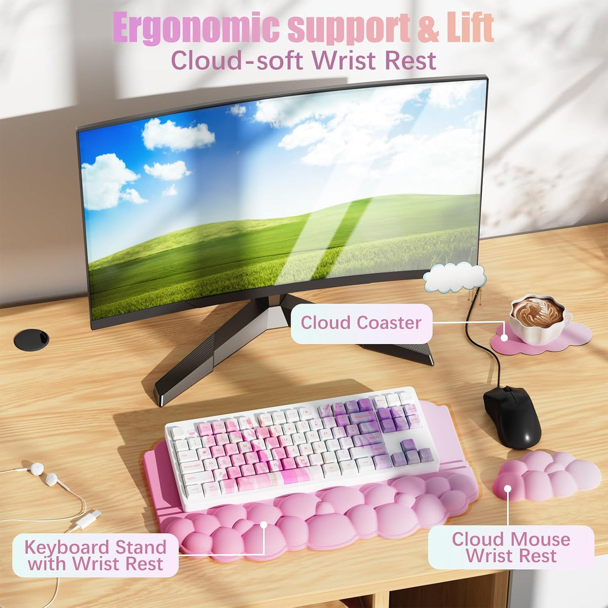 Ergonomic Wrist Rest for Keyboard and Mouse, Cloud Keyboard Stand Pad