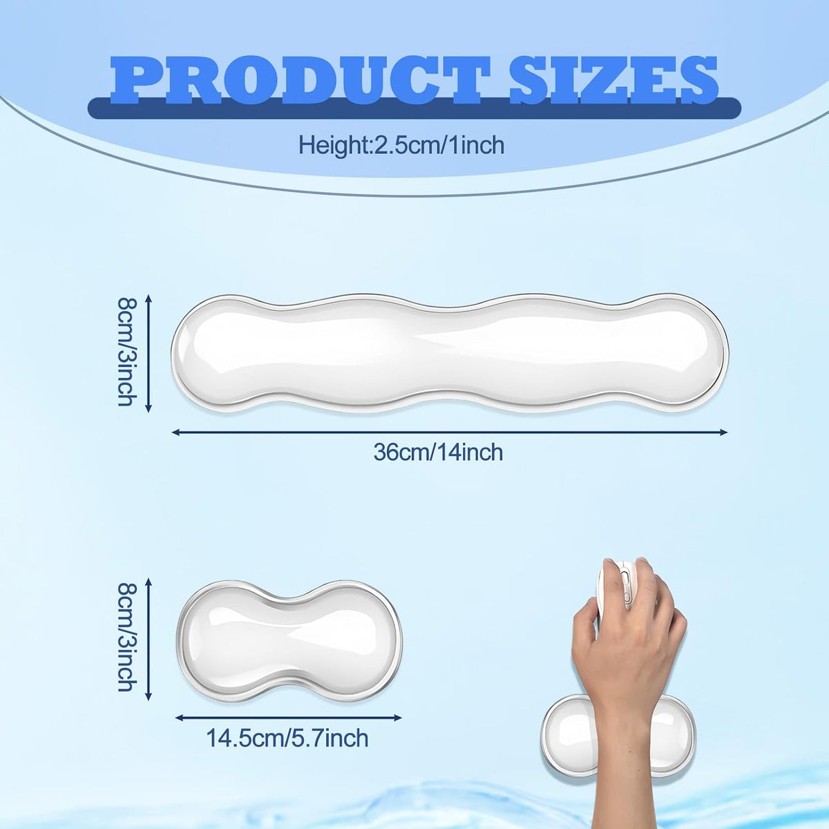 Silicone Gel Keyboard and Mouse Wrist Rest Set, Ergonomic Cool Non-Slip Pad for Typing Pain Relief, Comfort Support for Office Home Computer Laptop, White