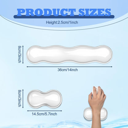 Silicone Gel Keyboard and Mouse Wrist Rest Set, Ergonomic Cool Non-Slip Pad for Typing Pain Relief, Comfort Support for Office Home Computer Laptop, White