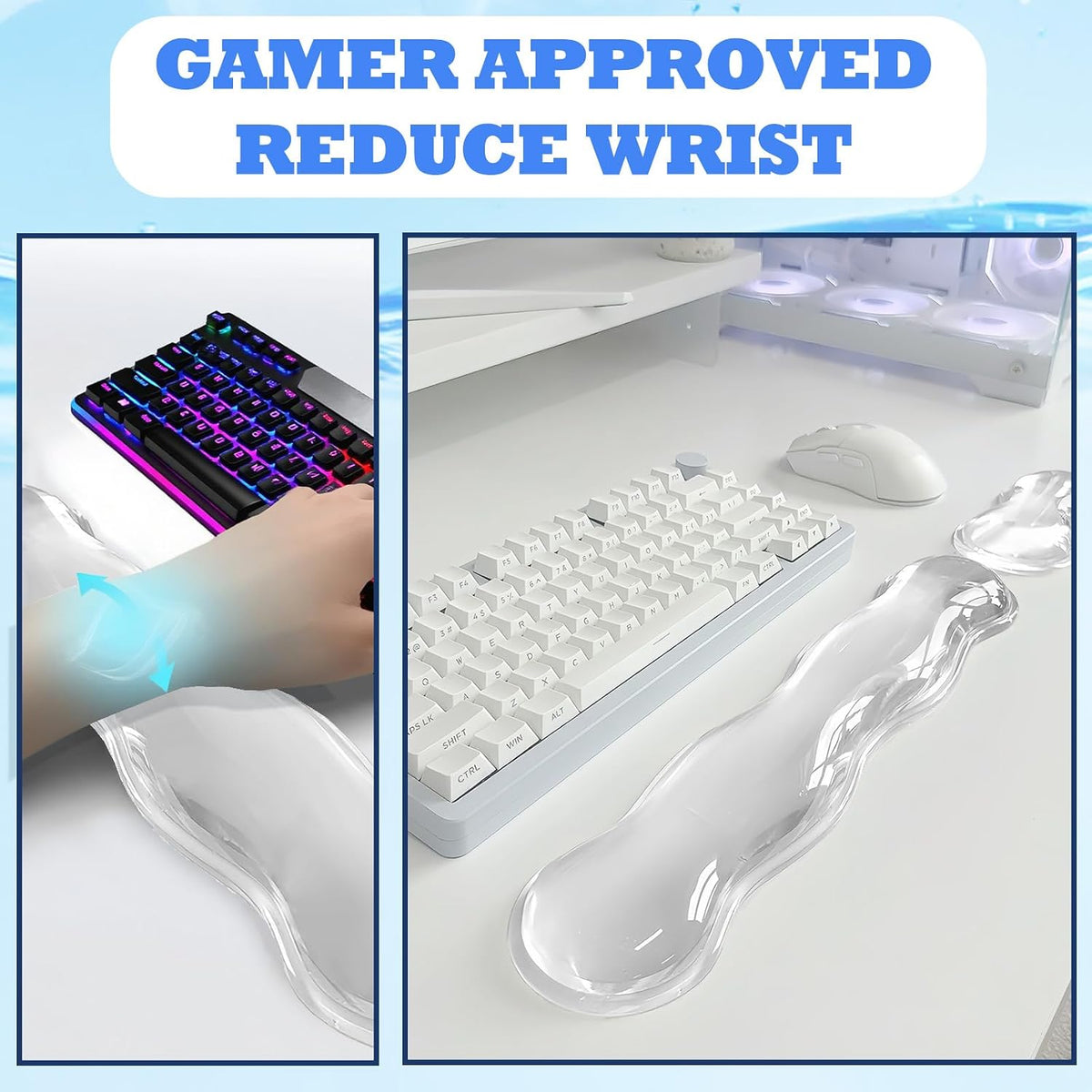 Silicone Gel Keyboard and Mouse Wrist Rest Set, Ergonomic Cool Non-Slip Pad for Typing Pain Relief, Comfort Support for Office Home Computer Laptop, White