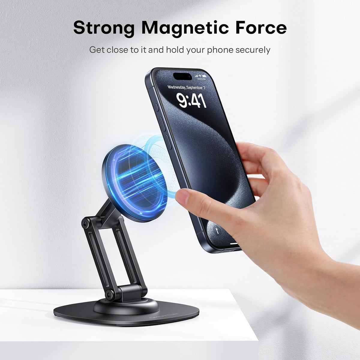 MS04 [360° Rotating] Adjustable Magnetic Phone Stand for Desk, Black