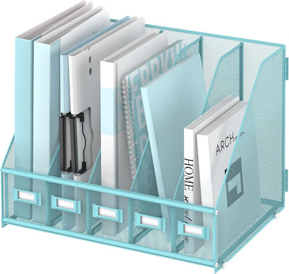 Desk Organizers Metal Desk Magazine File Holder with 5 Vertical Compartments Rack File Organizer for Office Desktop, Classroom, Home Workspace, Black