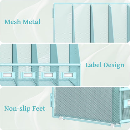 Desk Organizers Metal Desk Magazine File Holder with 5 Vertical Compartments Rack File Organizer for Office Desktop, Classroom, Home Workspace, Black