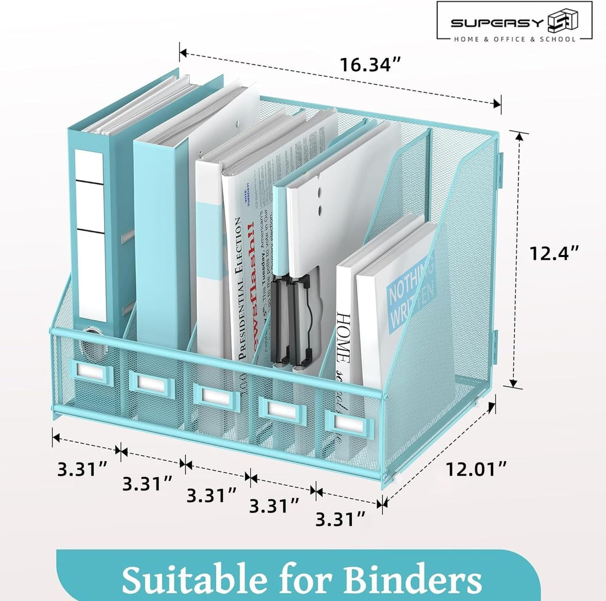 Desk Organizers Metal Desk Magazine File Holder with 5 Vertical Compartments Rack File Organizer for Office Desktop, Classroom, Home Workspace, Black