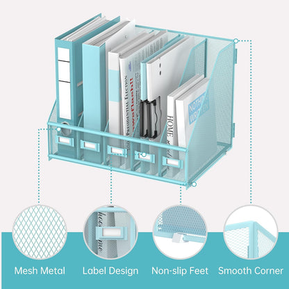 Desk Organizers Metal Desk Magazine File Holder with 5 Vertical Compartments Rack File Organizer for Office Desktop, Classroom, Home Workspace, Black