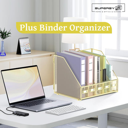 Desk Organizers Metal Desk Magazine File Holder with 5 Vertical Compartments Rack File Organizer for Office Desktop, Classroom, Home Workspace, Black