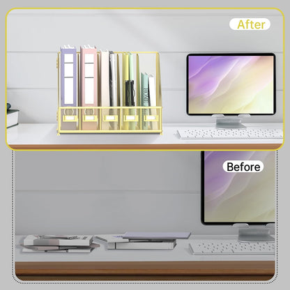 Desk Organizers Metal Desk Magazine File Holder with 5 Vertical Compartments Rack File Organizer for Office Desktop, Classroom, Home Workspace, Black
