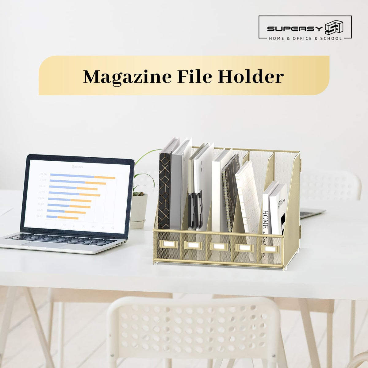 Desk Organizers Metal Desk Magazine File Holder with 5 Vertical Compartments Rack File Organizer for Office Desktop, Classroom, Home Workspace, Black