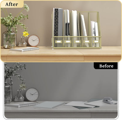 Desk Organizers Metal Desk Magazine File Holder with 5 Vertical Compartments Rack File Organizer for Office Desktop, Classroom, Home Workspace, Black