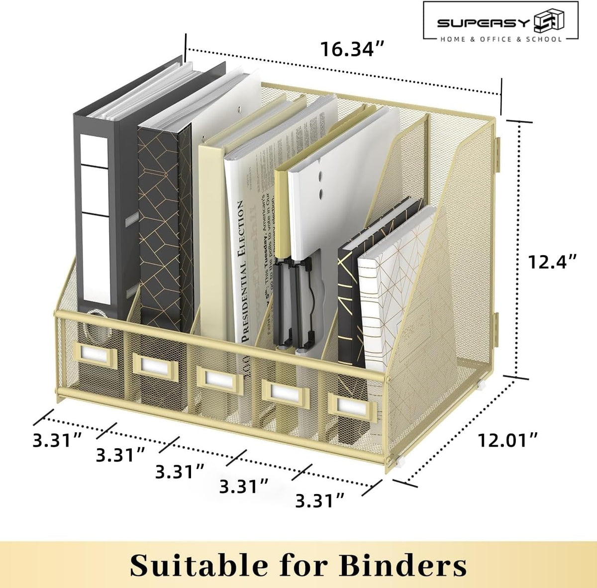 Desk Organizers Metal Desk Magazine File Holder with 5 Vertical Compartments Rack File Organizer for Office Desktop, Classroom, Home Workspace, Black