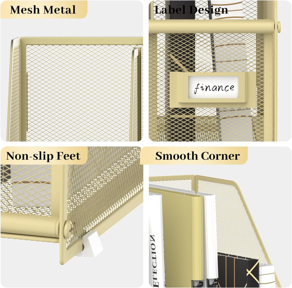 Desk Organizers Metal Desk Magazine File Holder with 5 Vertical Compartments Rack File Organizer for Office Desktop, Classroom, Home Workspace, Black