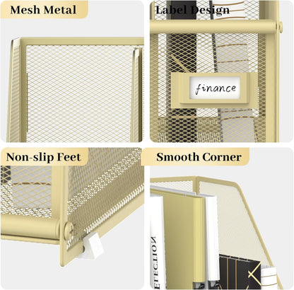 Desk Organizers Metal Desk Magazine File Holder with 5 Vertical Compartments Rack File Organizer for Office Desktop, Classroom, Home Workspace, Black