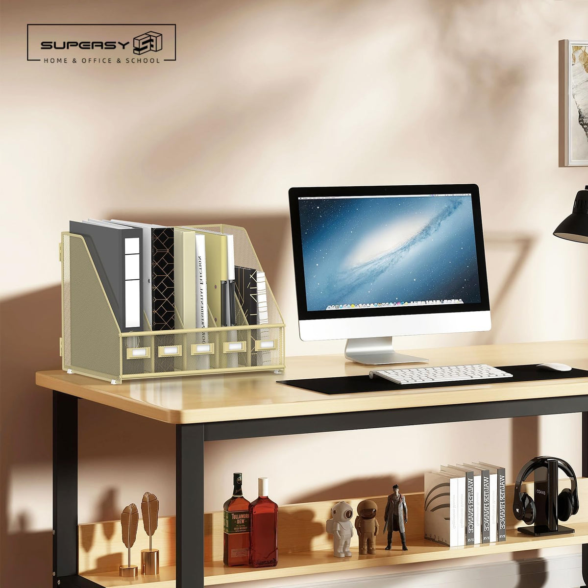 Desk Organizers Metal Desk Magazine File Holder with 5 Vertical Compartments Rack File Organizer for Office Desktop, Classroom, Home Workspace, Black