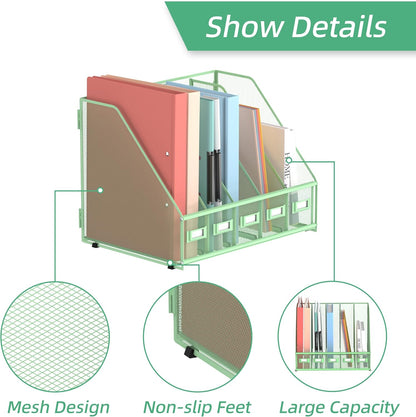 Desk Organizers Metal Desk Magazine File Holder with 5 Vertical Compartments Rack File Organizer for Office Desktop, Classroom, Home Workspace, Black