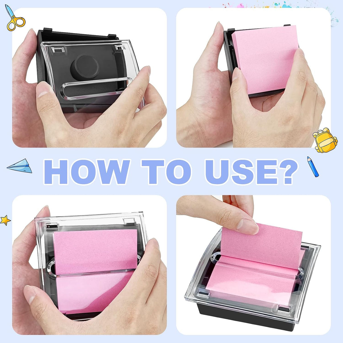 3x3 Inches Pop Up Sticky Note Dispenser, Black Base