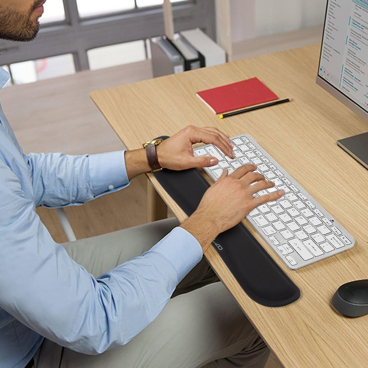 Keyboard Wrist Rest Pad Support with 65D High-Density Thicken Memory Foam Padding, Ergonomic Design Computer Rest Pad Desk Wrist Mat, Non-Slip Rubber Base Office Laptop