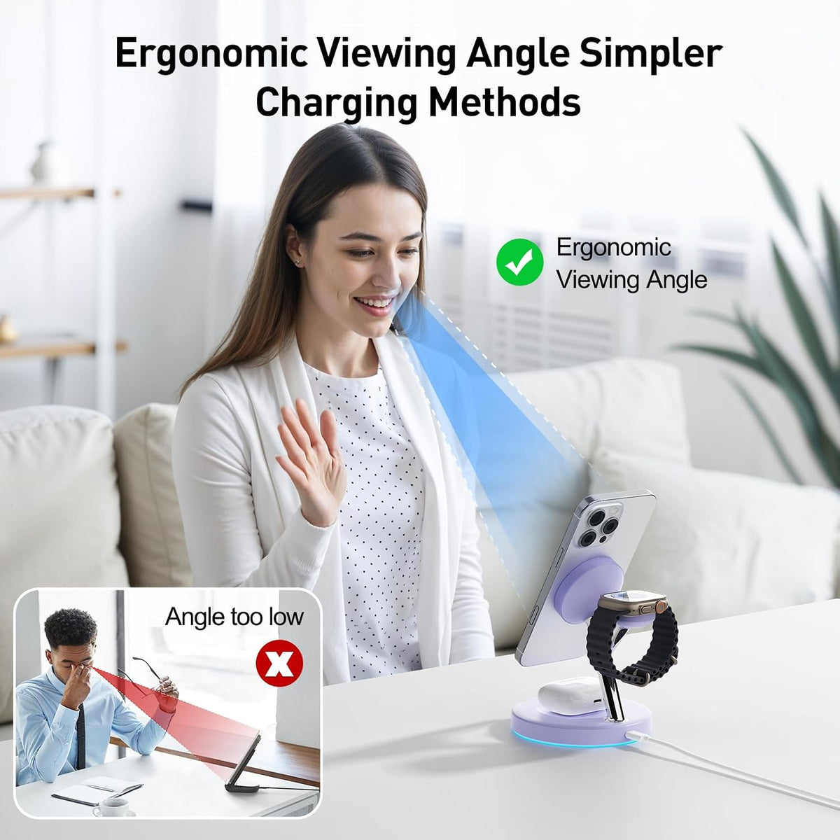 3 in 1 Mag-Safe Wireless Charger Stand for iPhone Apple Watch AirPods