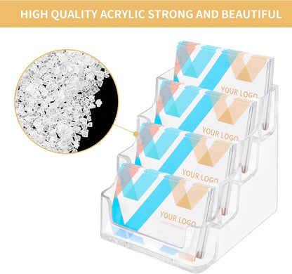 1 Piece Desktop Clear Bussiness Card Holder, Plastic Card Display Stand, 4 Tier Acrylic Card Holder for Office