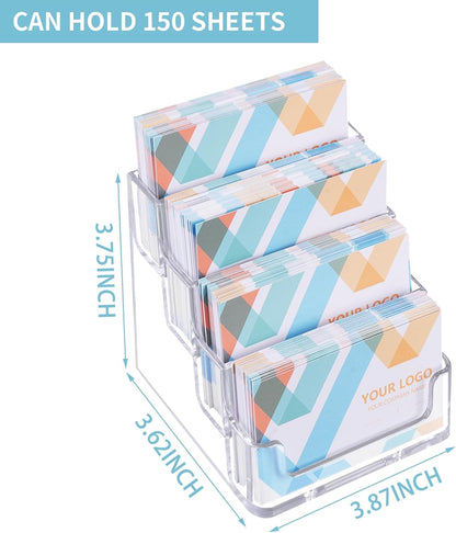 1 Piece Desktop Clear Bussiness Card Holder, Plastic Card Display Stand, 4 Tier Acrylic Card Holder for Office