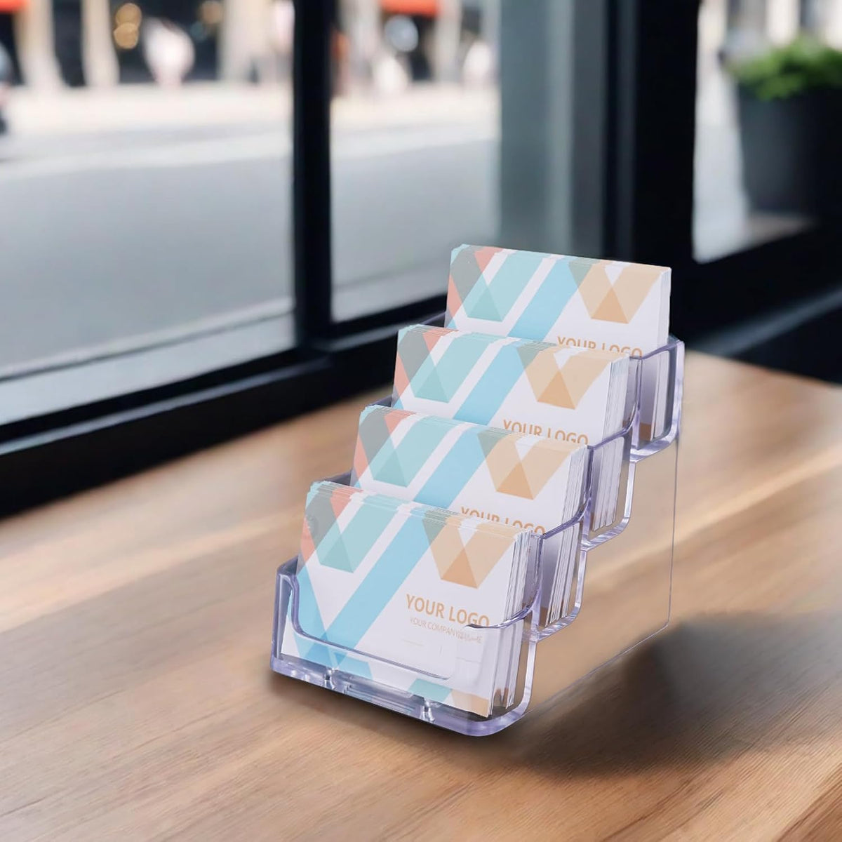 1 Piece Desktop Clear Bussiness Card Holder, Plastic Card Display Stand, 4 Tier Acrylic Card Holder for Office
