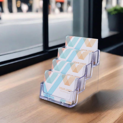 1 Piece Desktop Clear Bussiness Card Holder, Plastic Card Display Stand, 4 Tier Acrylic Card Holder for Office