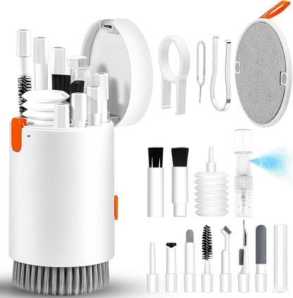 Laptop Phone Screen Cleaner Kit, Computer Keyboard Brush Cleaning Spray for iPhone AirPods MacBook iPad, 20-in-1 Electronic Device Clean Tool for Camera Earbud Car Screens (White)