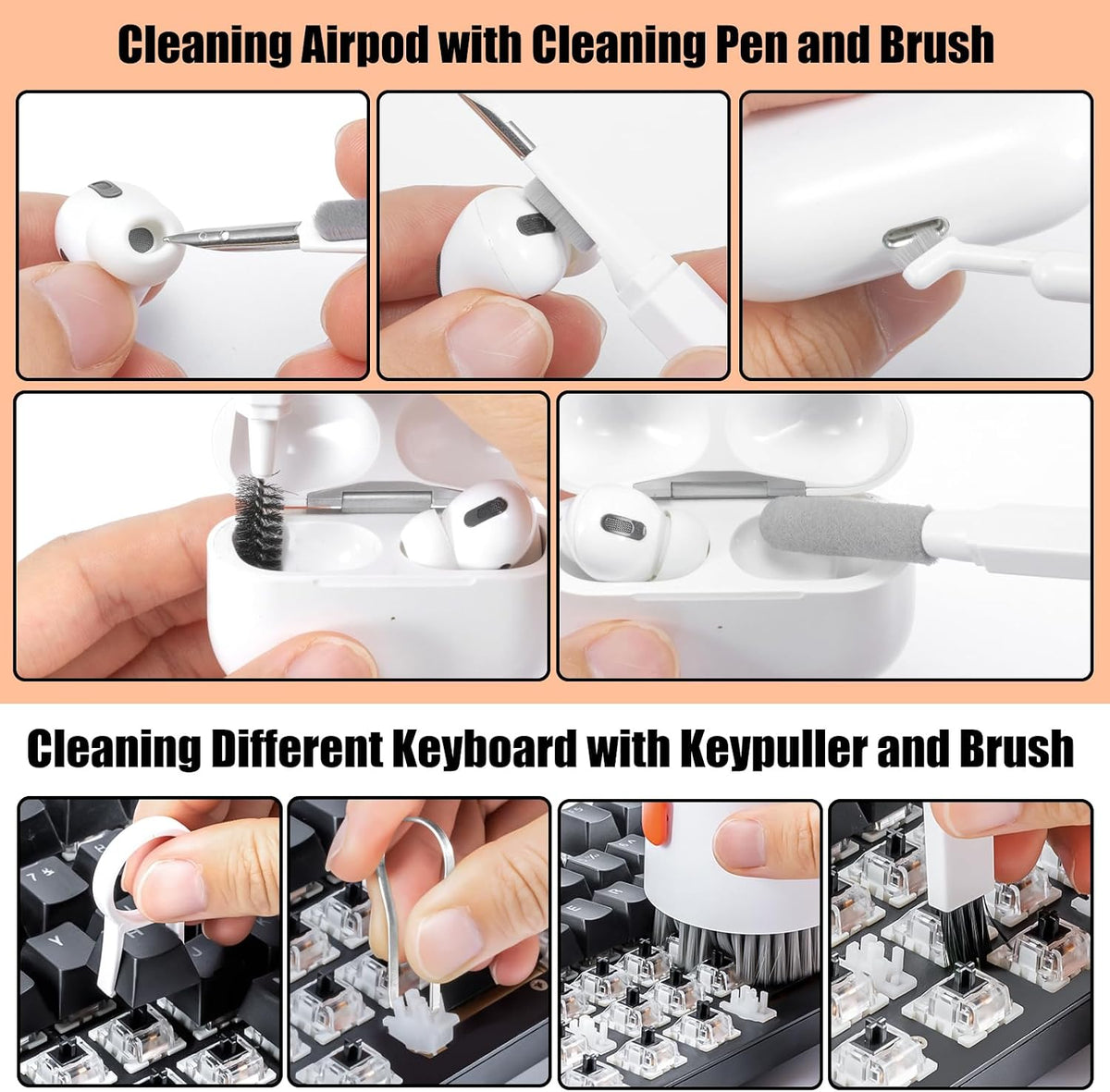 Laptop Phone Screen Cleaner Kit, Computer Keyboard Brush Cleaning Spray for iPhone AirPods MacBook iPad, 20-in-1 Electronic Device Clean Tool for Camera Earbud Car Screens (White)