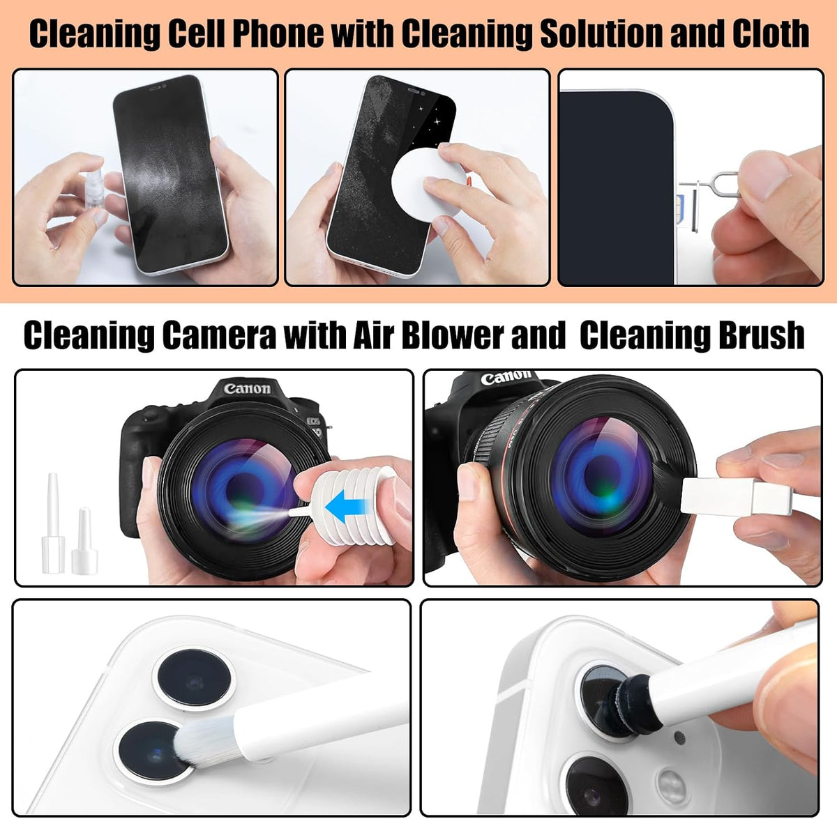 Laptop Phone Screen Cleaner Kit, Computer Keyboard Brush Cleaning Spray for iPhone AirPods MacBook iPad, 20-in-1 Electronic Device Clean Tool for Camera Earbud Car Screens (White)