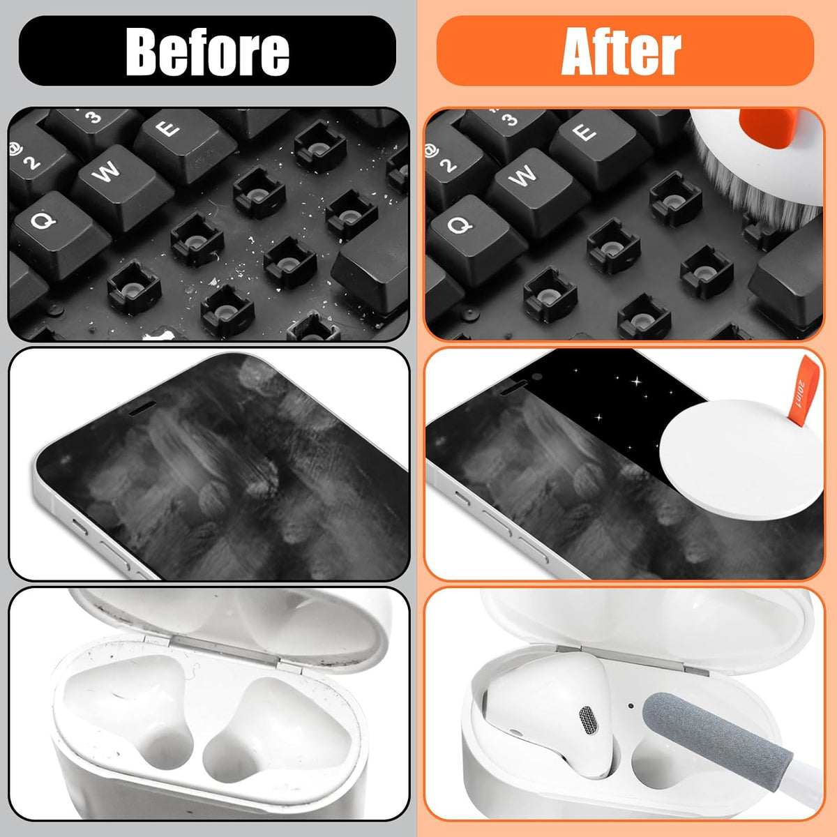Laptop Phone Screen Cleaner Kit, Computer Keyboard Brush Cleaning Spray for iPhone AirPods MacBook iPad, 20-in-1 Electronic Device Clean Tool for Camera Earbud Car Screens (White)