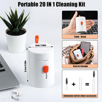 Laptop Phone Screen Cleaner Kit, Computer Keyboard Brush Cleaning Spray for iPhone AirPods MacBook iPad, 20-in-1 Electronic Device Clean Tool for Camera Earbud Car Screens (White)