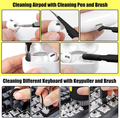Laptop Phone Screen Cleaner Kit, Computer Keyboard Brush Cleaning Spray for iPhone AirPods MacBook iPad, 20-in-1 Electronic Device Clean Tool for Camera Earbud Car Screens (White)