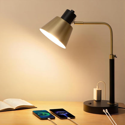 Adjustable Desk Lamp with Dual USB-C/A & AC Outlet 340° Swivel Lamp Head