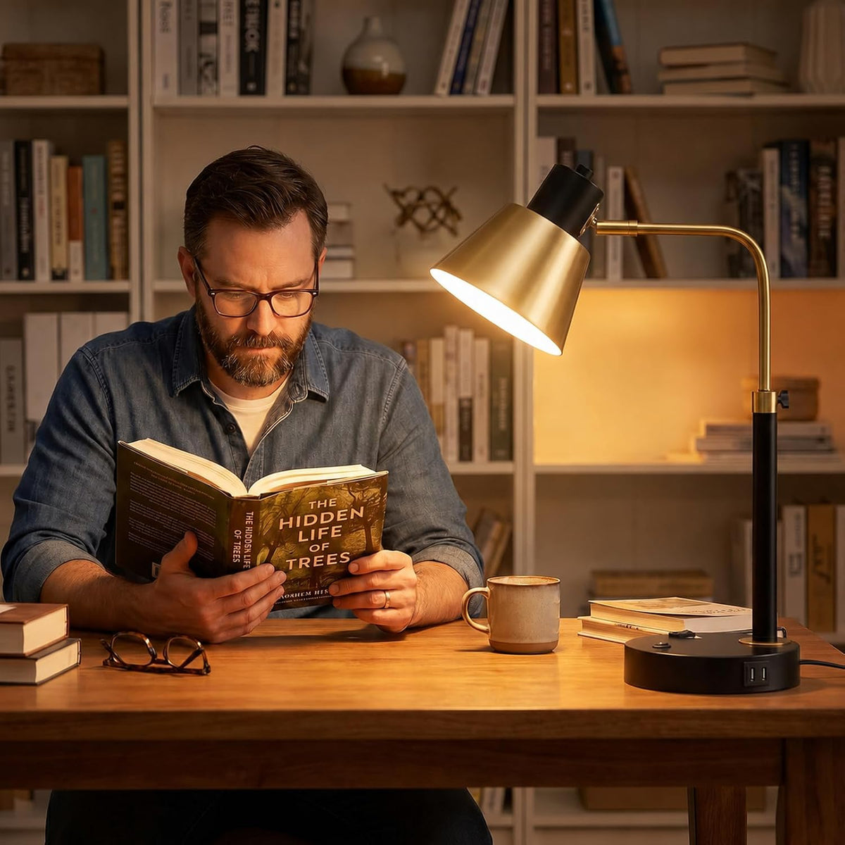 Adjustable Desk Lamp with Dual USB-C/A & AC Outlet 340° Swivel Lamp Head