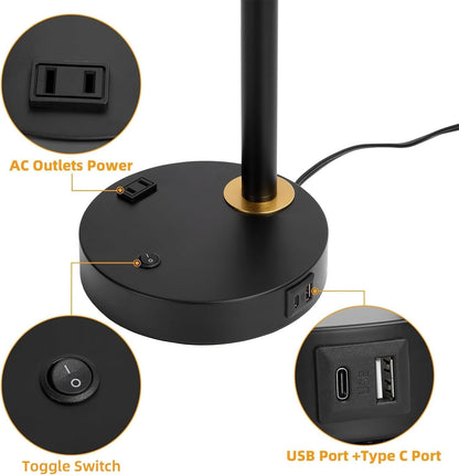Adjustable Desk Lamp with Dual USB-C/A & AC Outlet 340° Swivel Lamp Head