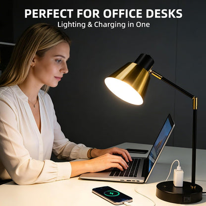 Adjustable Desk Lamp with Dual USB-C/A & AC Outlet 340° Swivel Lamp Head