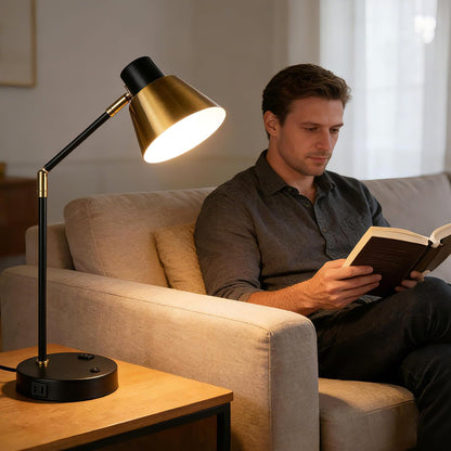 Adjustable Desk Lamp with Dual USB-C/A & AC Outlet 340° Swivel Lamp Head