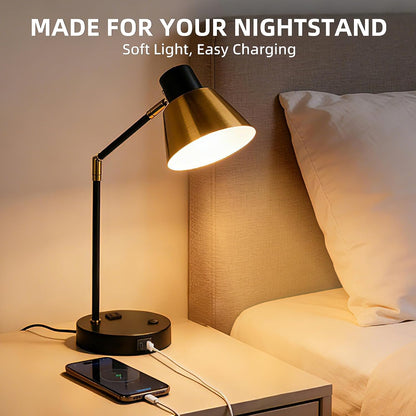 Adjustable Desk Lamp with Dual USB-C/A & AC Outlet 340° Swivel Lamp Head