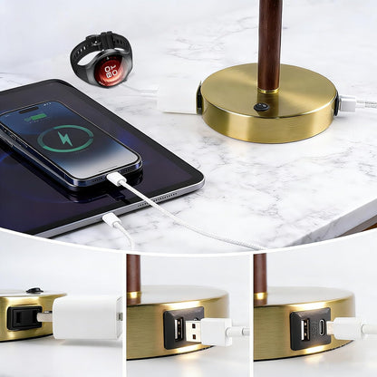 Adjustable Desk Lamp with Dual USB-C/A & AC Outlet 340° Swivel Lamp Head