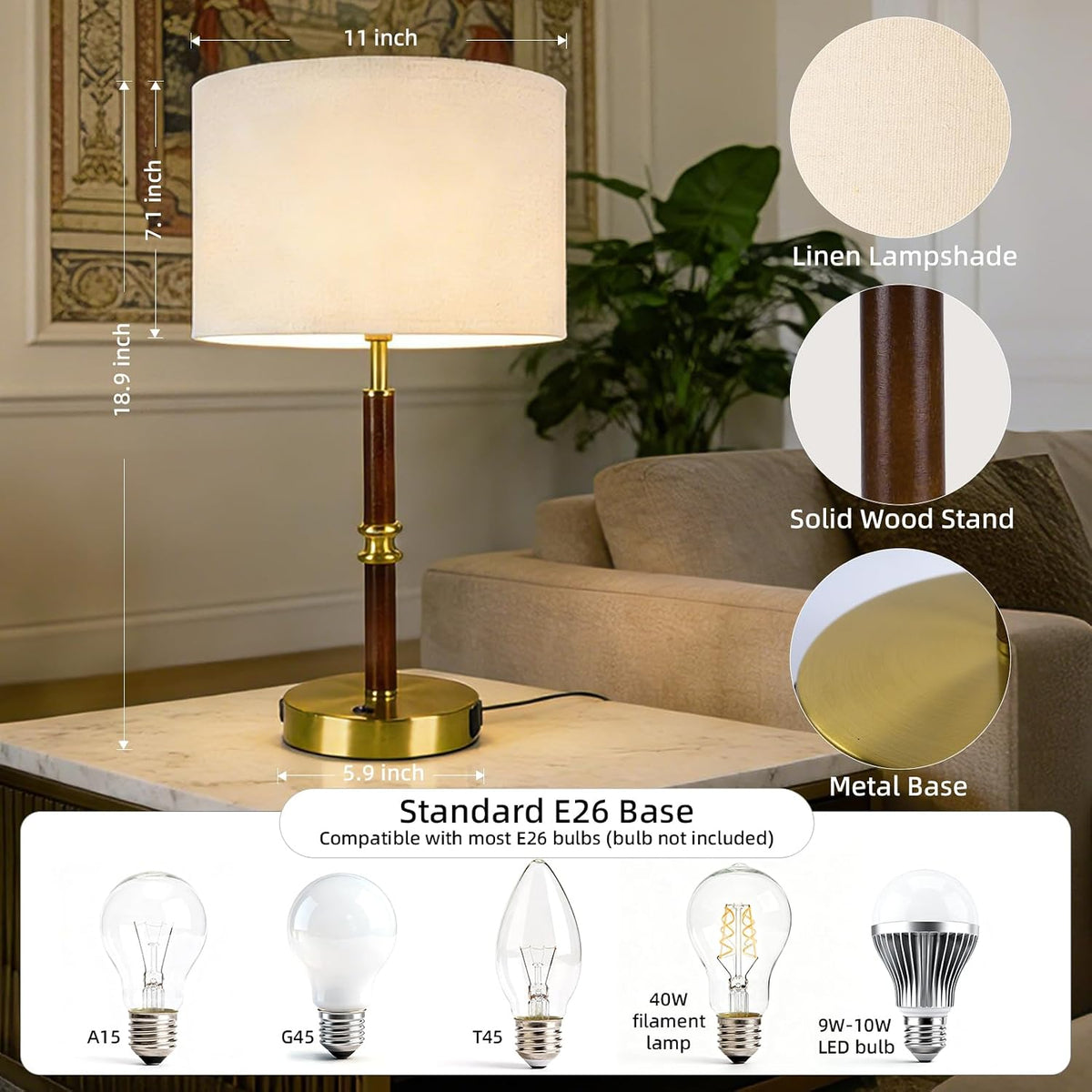 Adjustable Desk Lamp with Dual USB-C/A & AC Outlet 340° Swivel Lamp Head