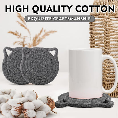 Cute Coasters for Desk Set of 2, Extra Large 4.8 in* 8mm, Absorbent Handmade Fabric Drink Coasters for Coffee & Tea - Fall House Warm Home Décor, Protect The Wooden Table (2 Pack-Cat-Blush Pink)