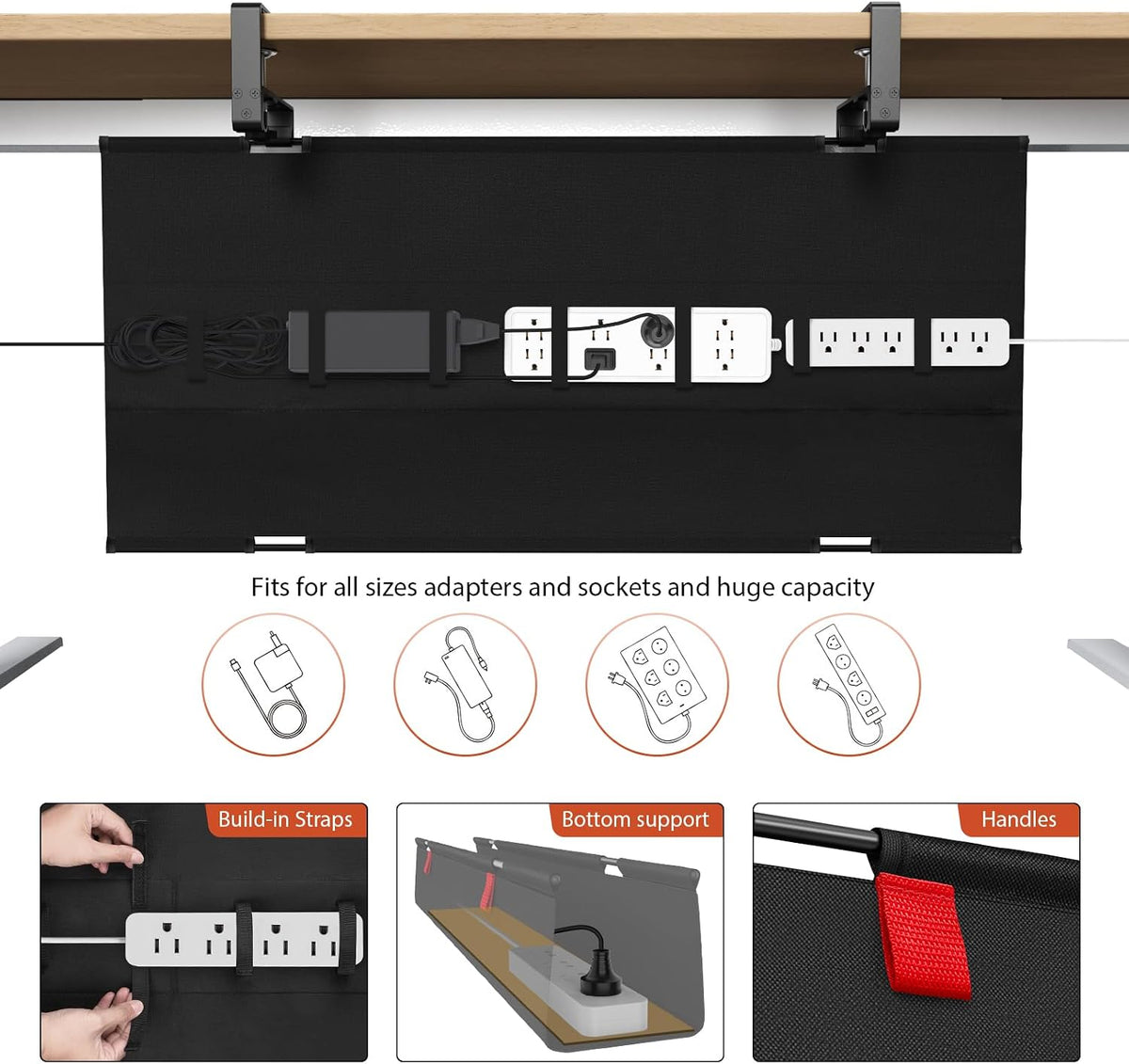 No Drill Under Desk Cable Management Tray, 36 inch Cable Management