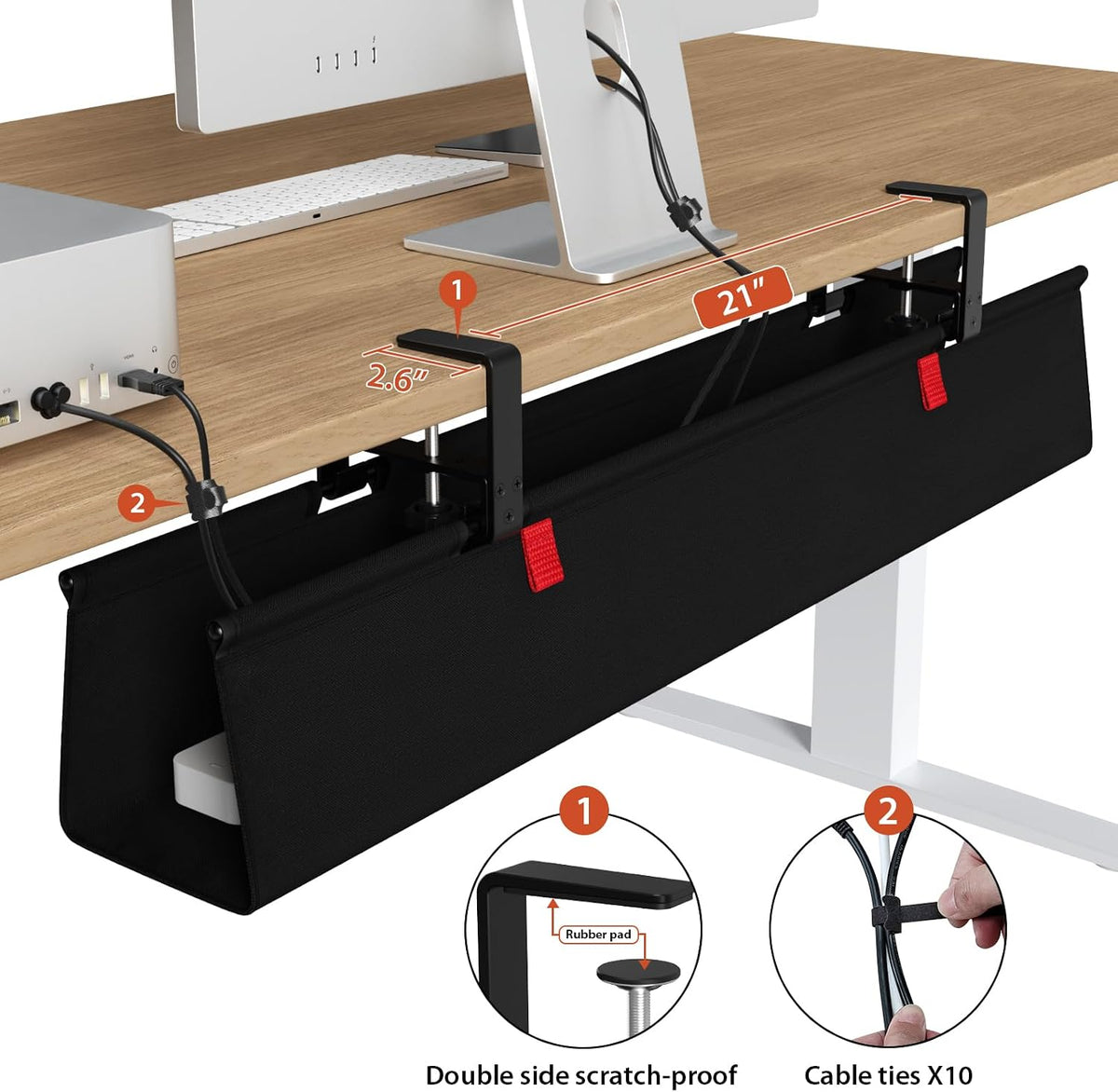 No Drill Under Desk Cable Management Tray, 36 inch Cable Management