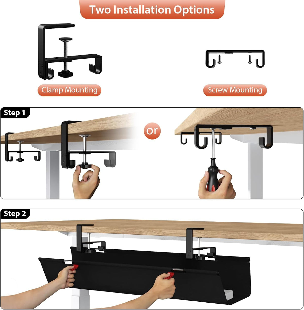 No Drill Under Desk Cable Management Tray, 36 inch Cable Management