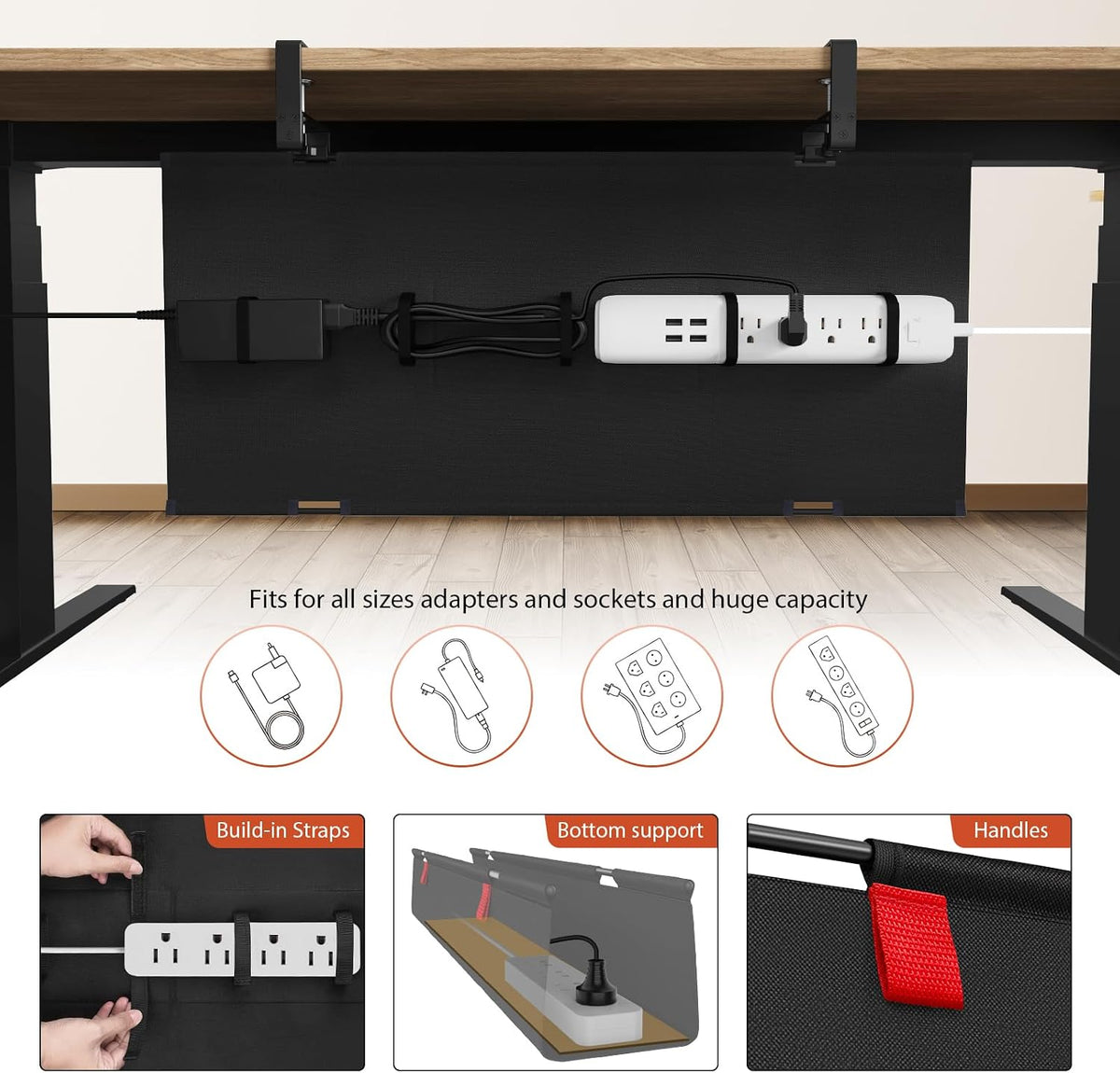 No Drill Under Desk Cable Management Tray, 36 inch Cable Management