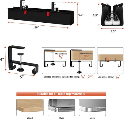No Drill Under Desk Cable Management Tray, 36 inch Cable Management