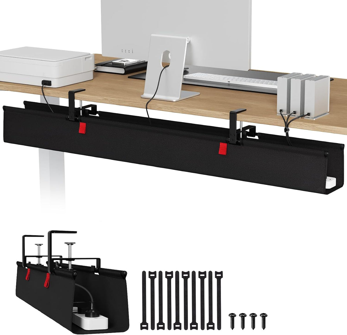 No Drill Under Desk Cable Management Tray, 36 inch Cable Management