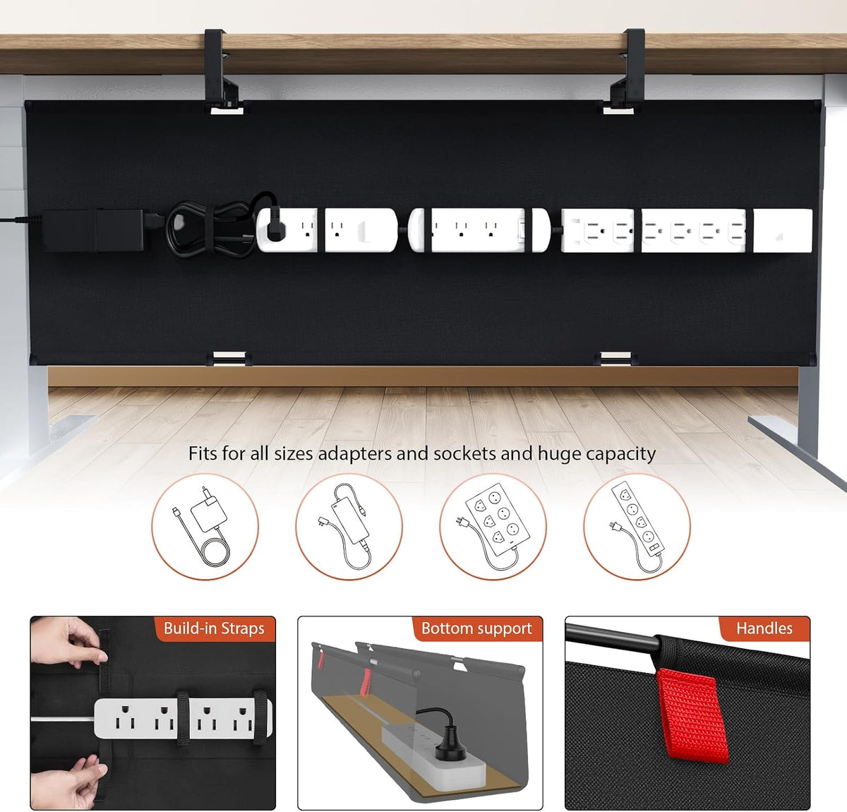 No Drill Under Desk Cable Management Tray, 36 inch Cable Management