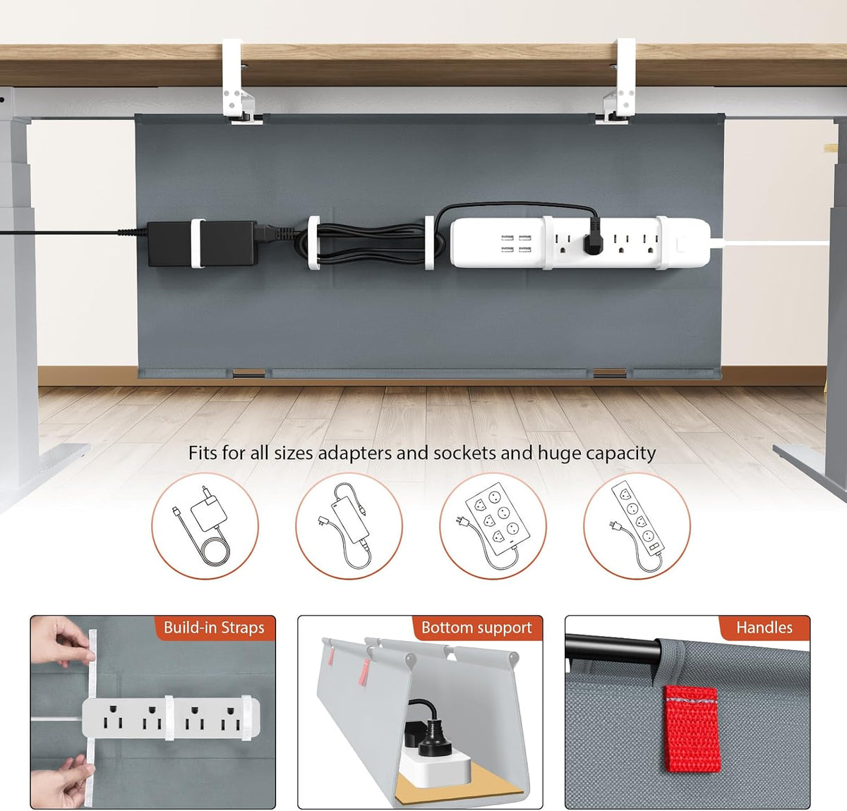 No Drill Under Desk Cable Management Tray, 36 inch Cable Management