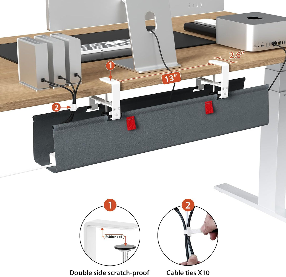 No Drill Under Desk Cable Management Tray, 36 inch Cable Management