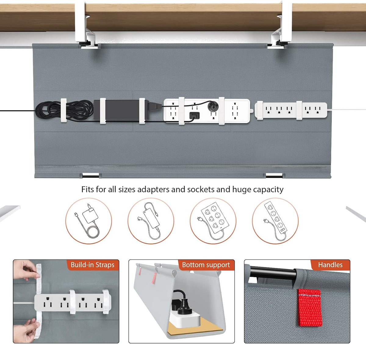 No Drill Under Desk Cable Management Tray, 36 inch Cable Management